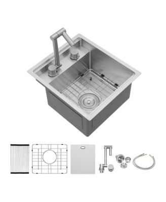 15x17x9inch Undermount Bar Sink with Folding Faucet Single Bowl 16 Gauge Stainless Steel