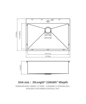 huluwat 30x22x9inch Drop In Kitchen Sink Gunmetal Black Stainless Steel 16 Gauge Topmount
