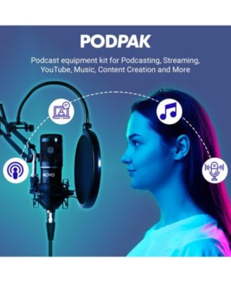 PodPak Podcast Equipment Bundle with Microphone, Boom Arm, and Pop Filter