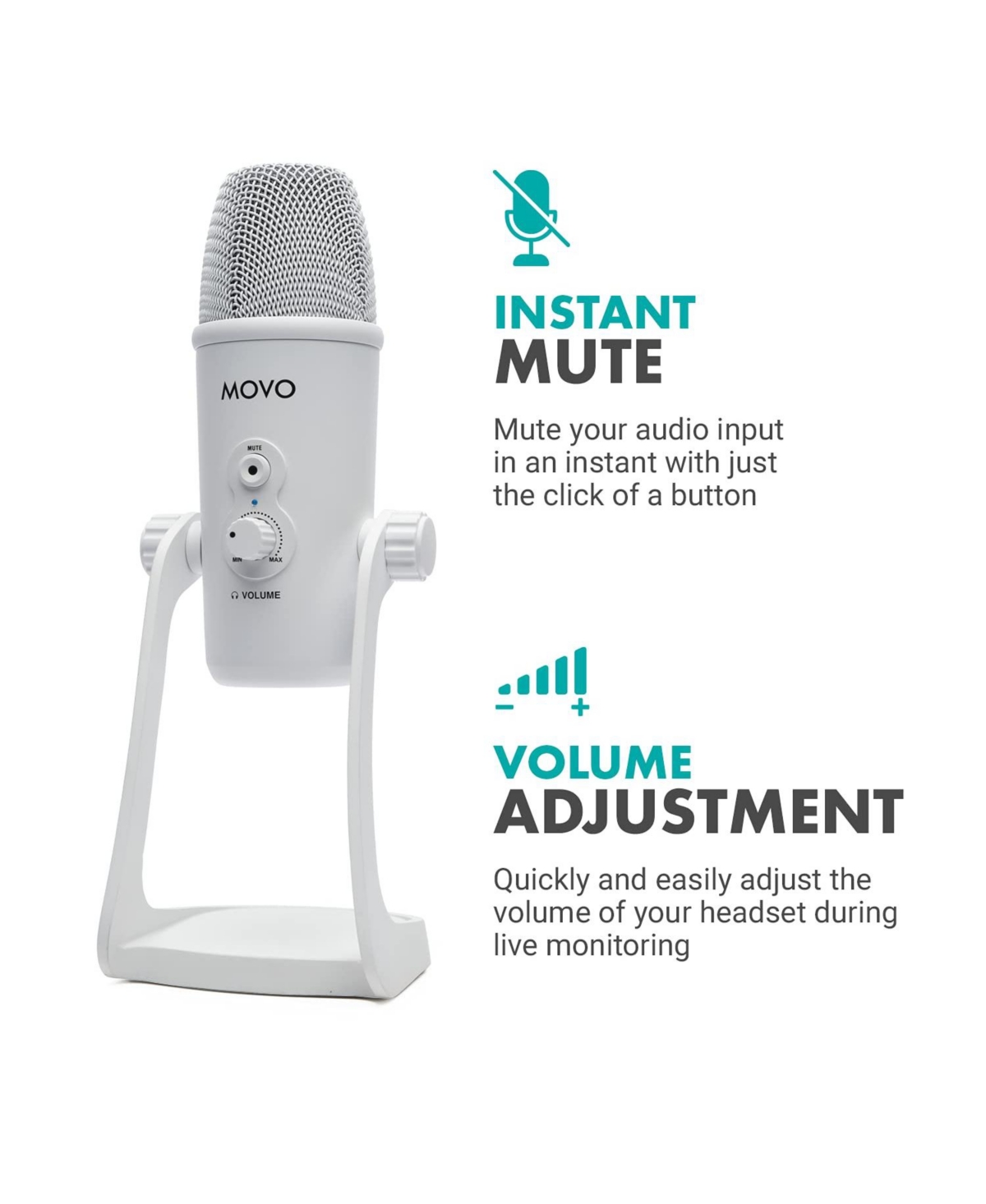 Movo UM700W White Desktop Usb Microphone for Computer