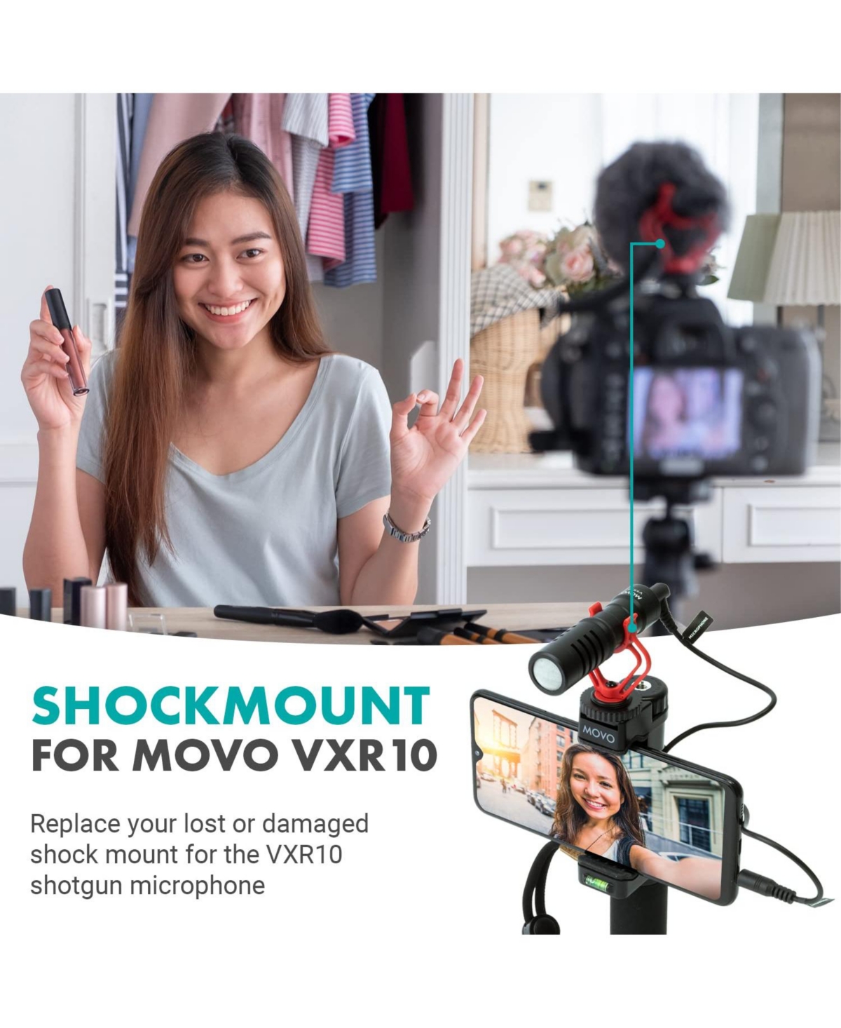 Movo SMVXR10 Replacement Shockmount for VXR10 Shotgun Camera Microphone