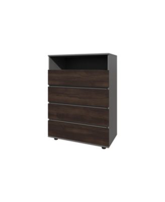 Tokio 4 Drawer Dresser with Open Shelf, Stained Walnut