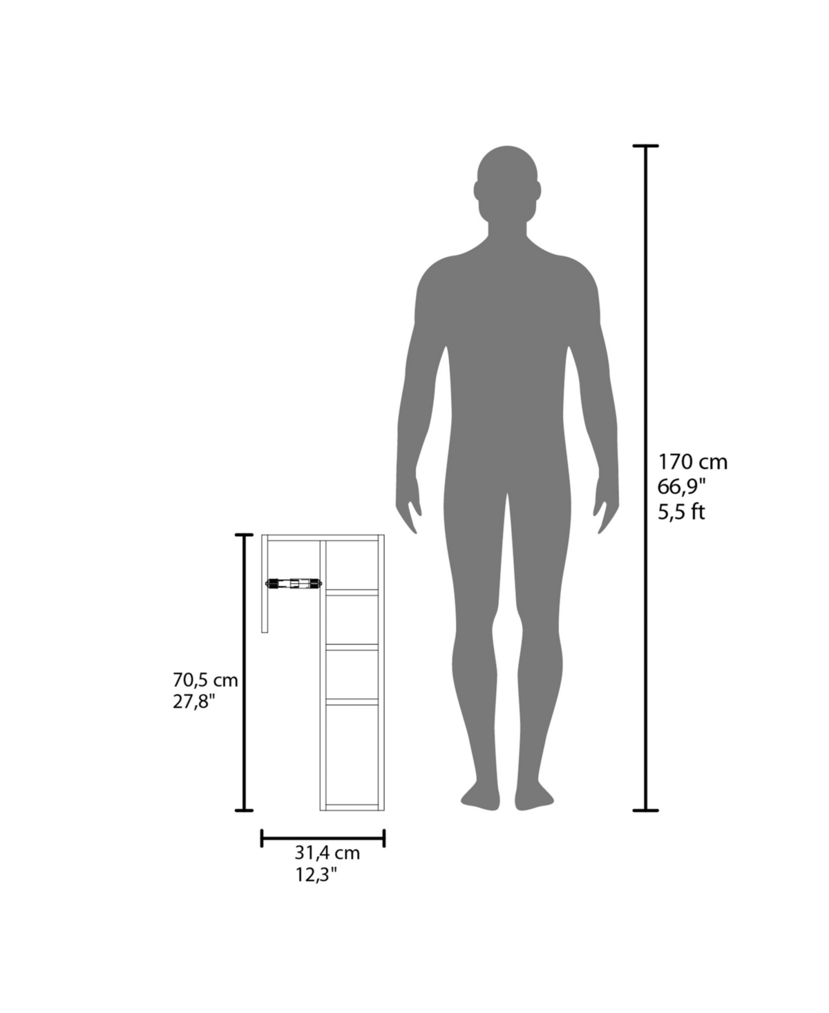 Fm Furniture Ranch, Toilet Paper Holder with 3 Open Shelves, Compact Bathroom Organizer,White