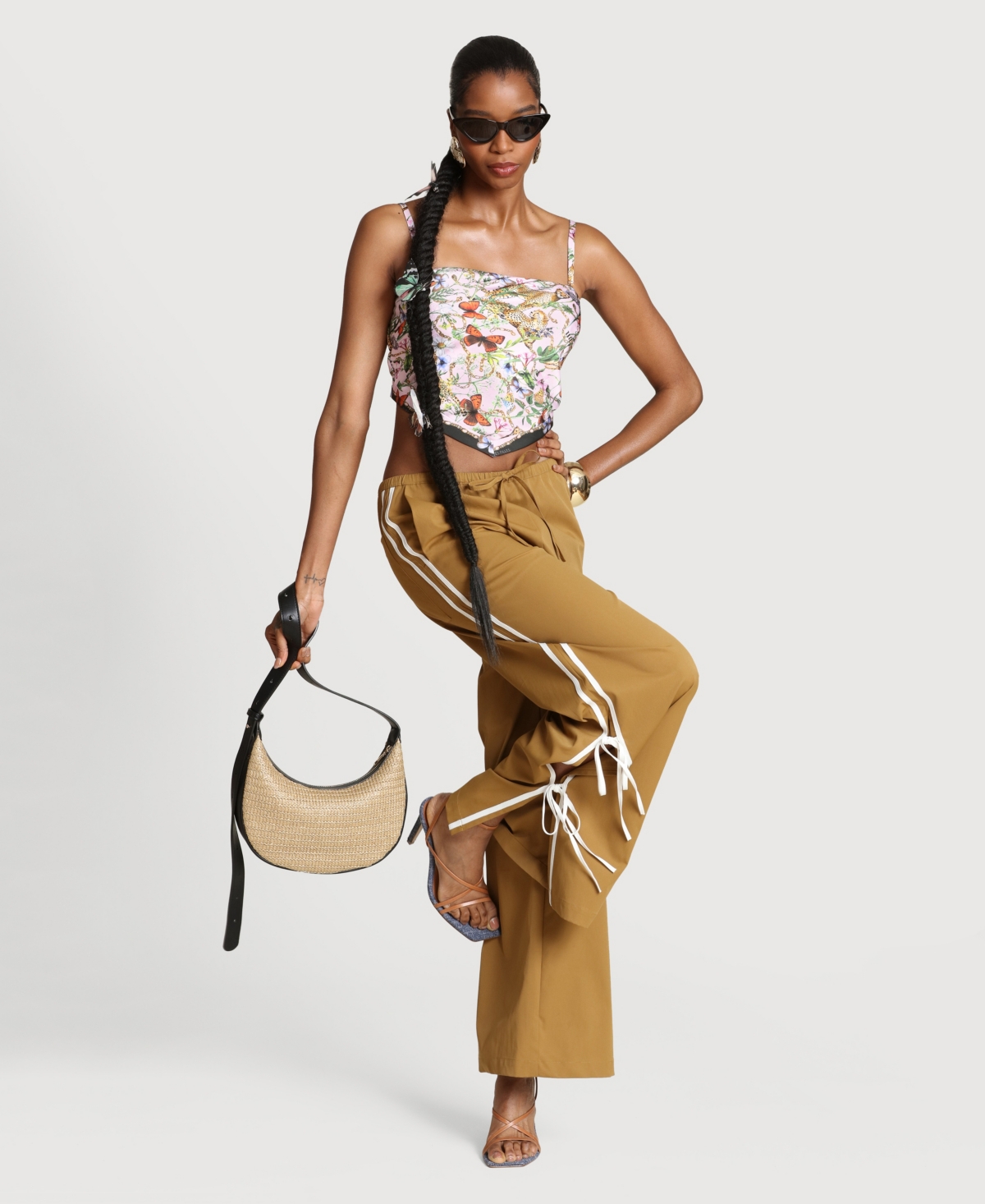 Avec Les Filles Women's Side Tie Mid Rise Elastic Pants