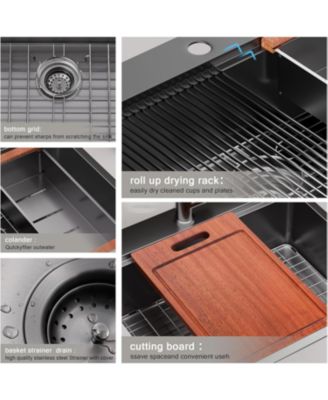 33x22inch Gunmetal Black Workstation Kitchen Sink Drop In Stainless Steel 16 Gauge