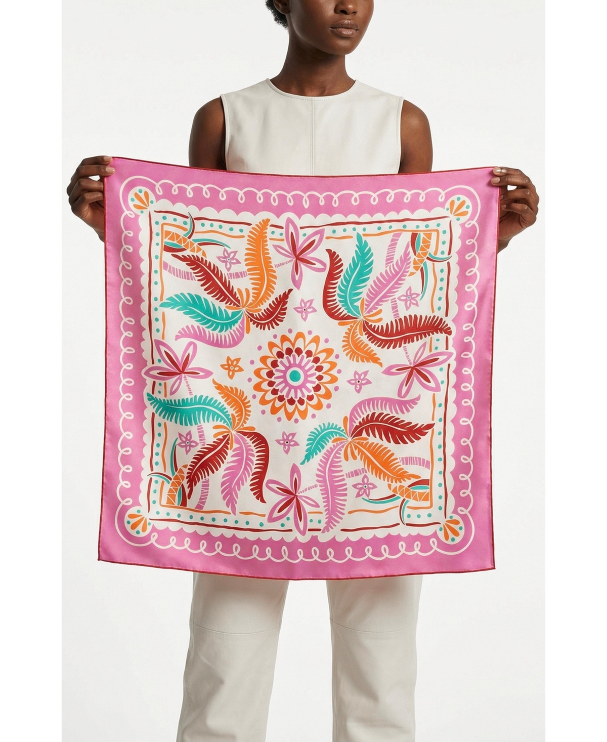 Jessie Zhao New York Dancing Palms Double Sided Silk Scarf