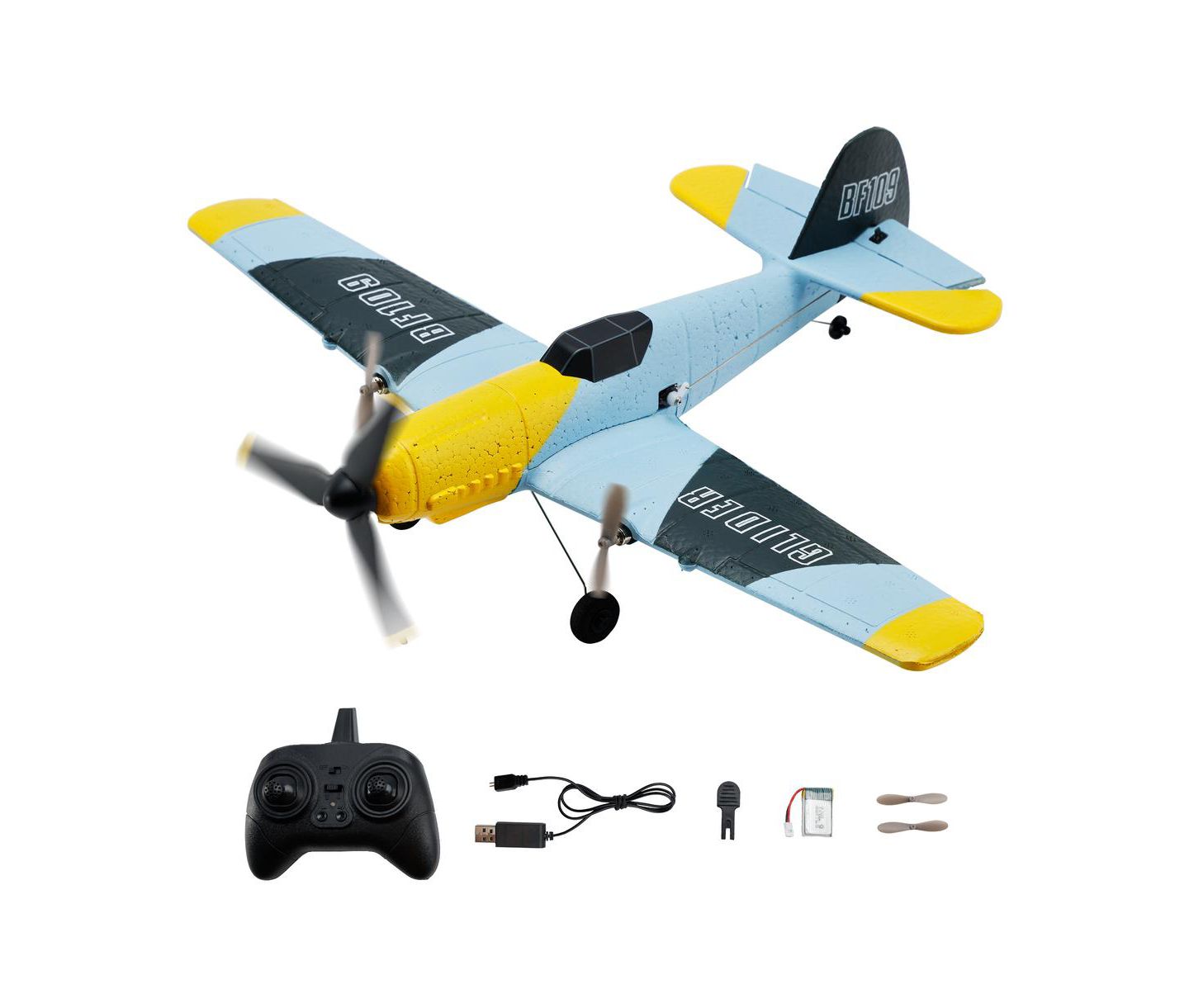 Детская игрушка Bruce & Shark Bf-109 6-Axis Gyro Stabilization Remote Control Plane with 2 Batteries, цвет: Жёлтый — фото 1