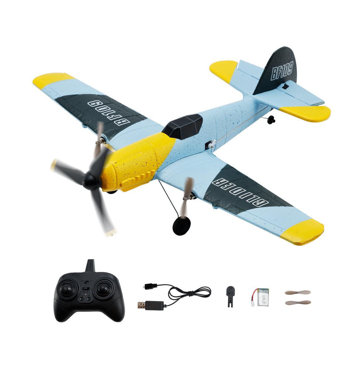Bruce & Shark Bf-109 Rc Plane with 6-Axis Gyro Stabilization, 3-Channel 2.4G, 2 Batteries & Epp Foam