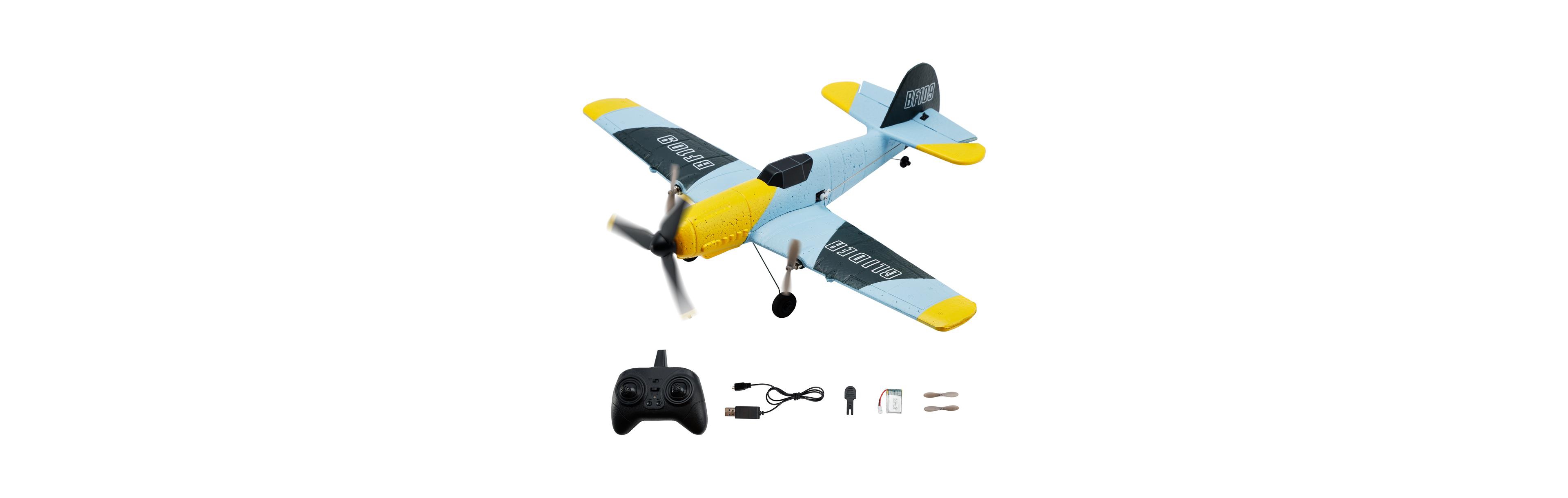 Bruce & Shark Bf-109 Rc Plane with 6-Axis Gyro Stabilization, 3-Channel 2.4G, 2 Batteries & Epp Foam