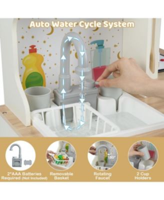 Wooden Toy Kitchen for Kids with Functional Faucet and Sink