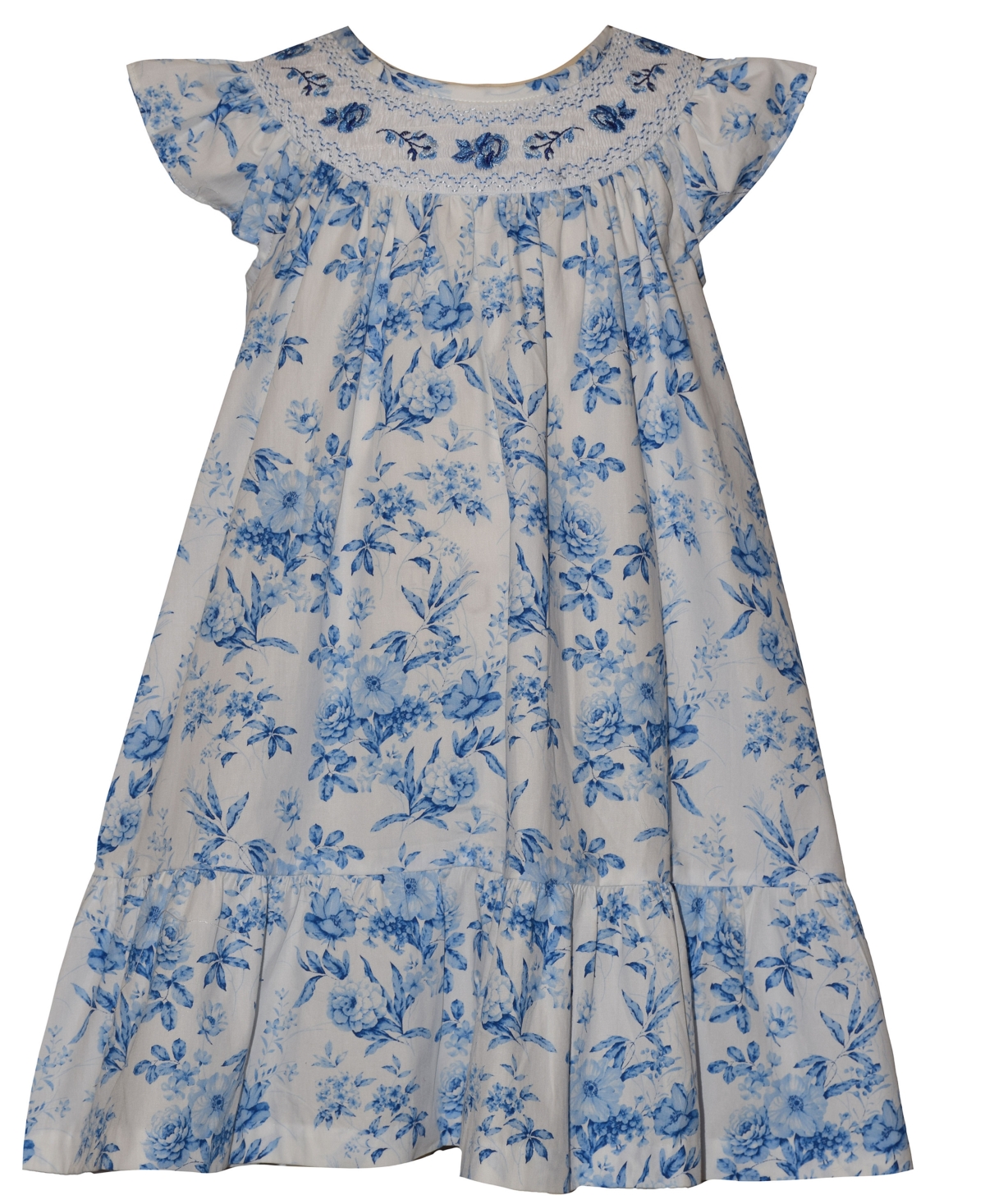 Bonnie Jean Girls' 2T-6X Flutter-Sleeve Toile Print Round Neck Smocked Dress