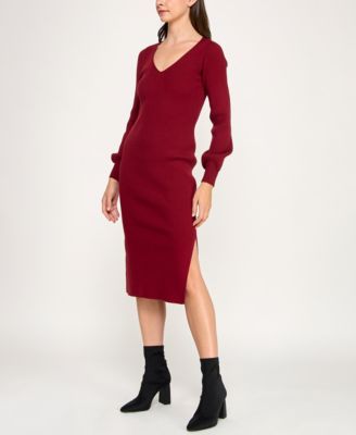 Juniors' V-Neck Midi Sweater Dress