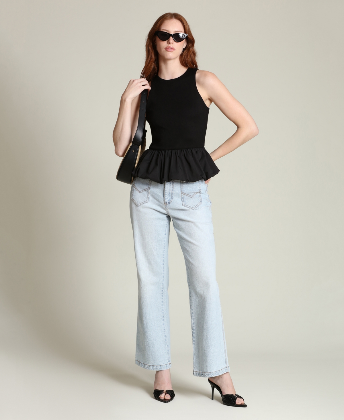 Avec Les Filles Women's Peplum Crewneck Tank Top