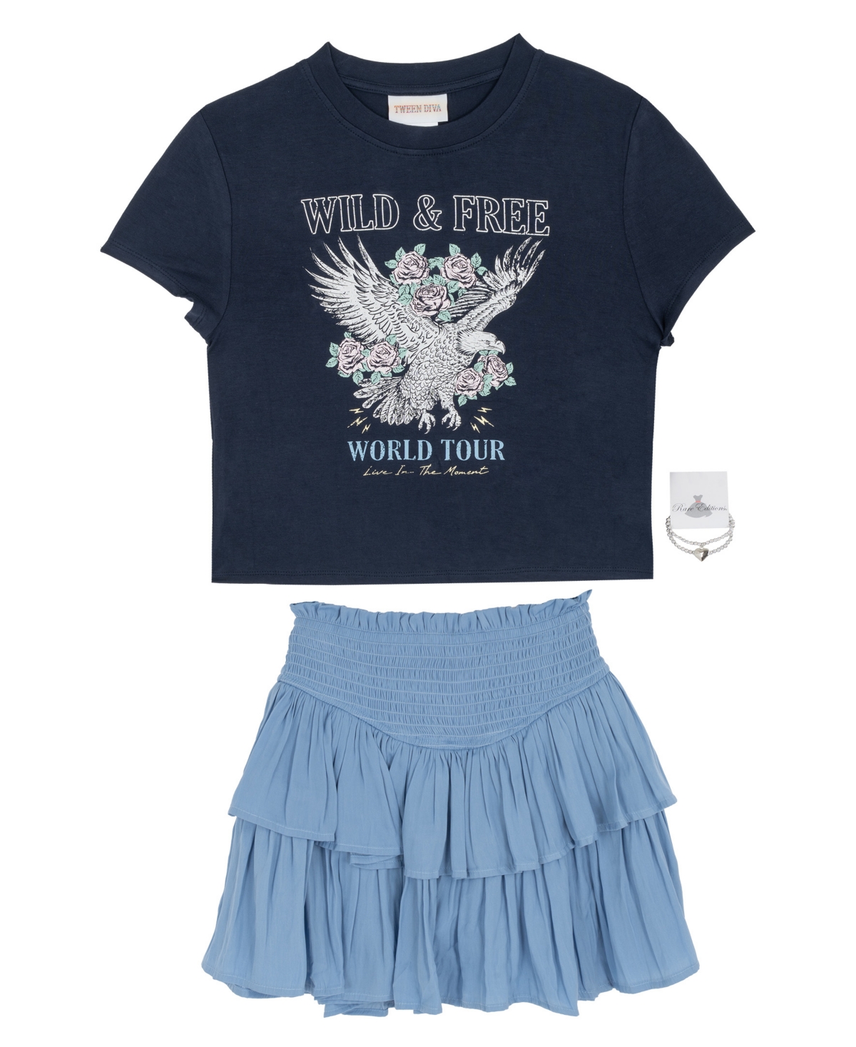 Rare Editions Girls' 7-12 Graphic Short-Sleeve T-Shirt and Skort, 2-Piece Set