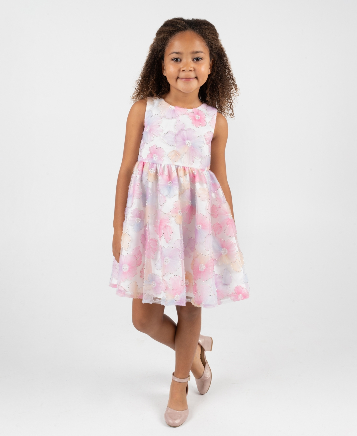 Rare Editions Girls' 2T-6X Floral Sequin Soutache Round Neck Dress