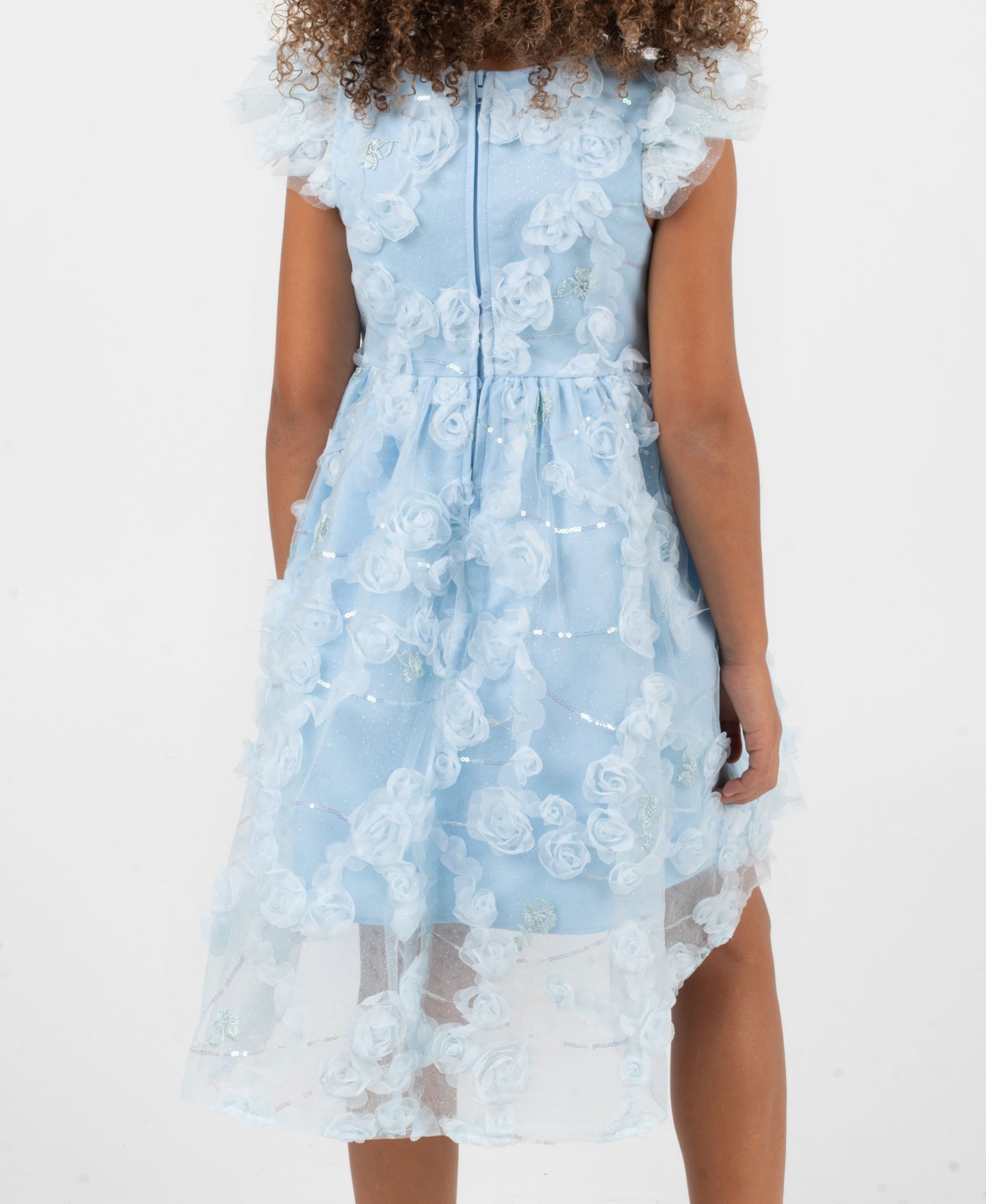 Платье Rare Editions Rose Soutache Flutter-Sleeve Dress для девочек, цвет: Синий — фото 4