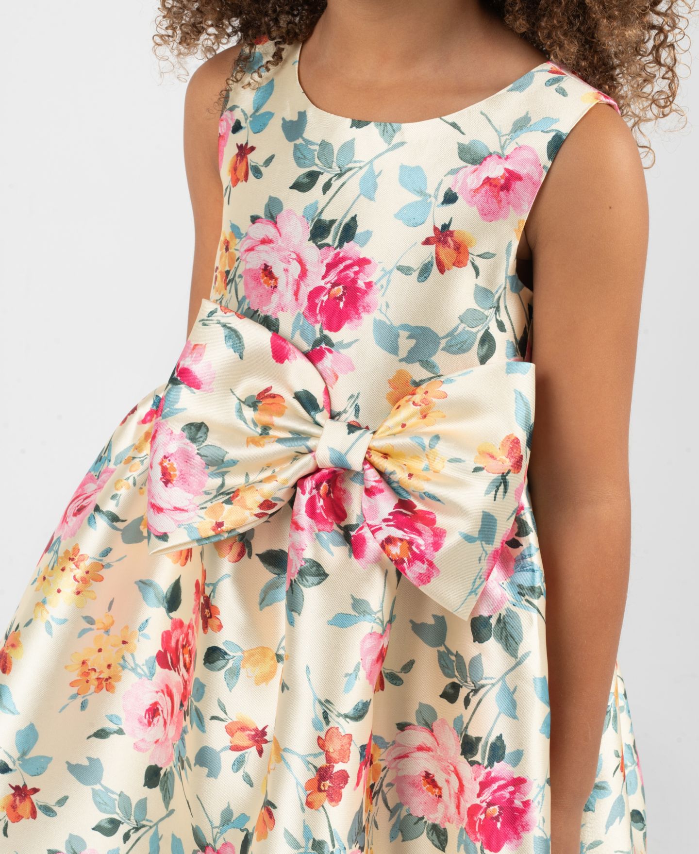 Платье Rare Editions Floral Mikado Bow Hi-Lo Dress для девочек, цвет: Кремовый / Розовый — фото 3