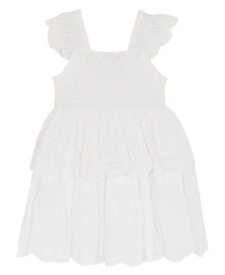 Girls' 2T-6X Cotton Eyelet Square Neck Flutter Dress