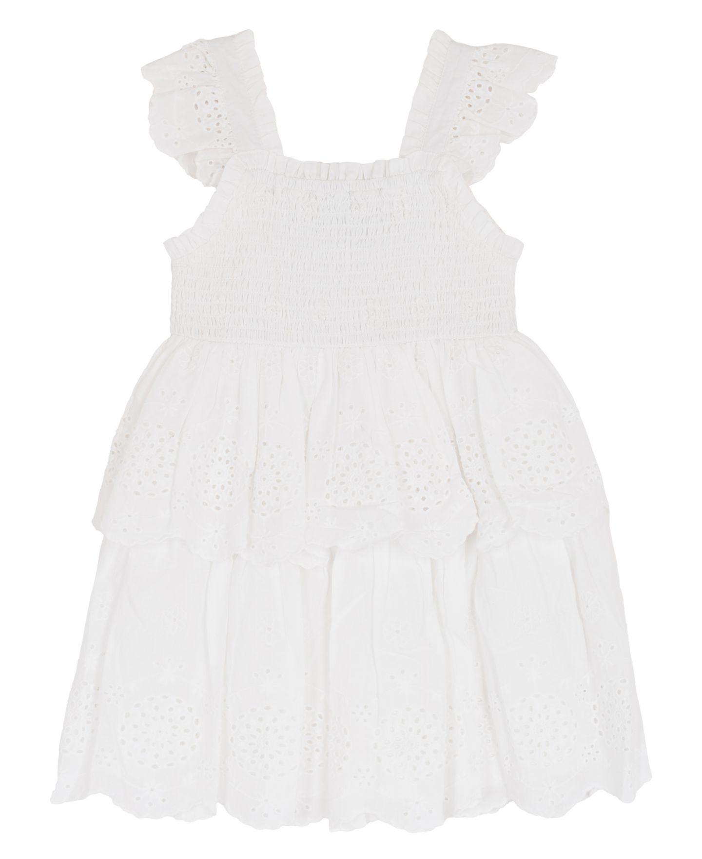 Платье Rare Editions Cotton Eyelet Square Neck Flutter Dress для девочек, цвет: Белый — фото 1