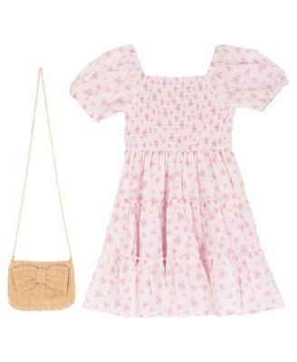 Girls' 2T-6X Smocked Tiered Floral Dress and Bag, 2-Piece Set