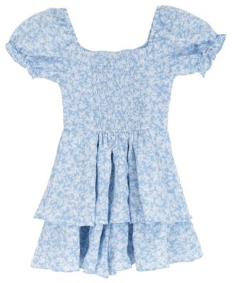 Girls' 7-16 Textured Floral Sweetheart Neck Romper