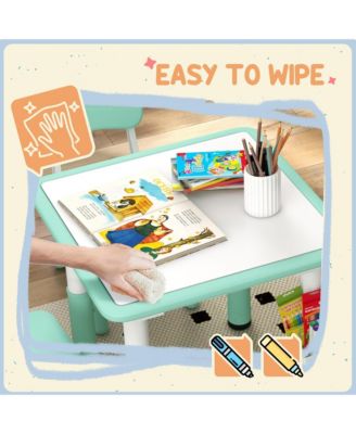 Kids Table and Chair Set Height Adjustable 5 Piece Toddler Table Set with Storage Box Easy Clean Activity Table with 4 Chairs for 18M 5Y Green