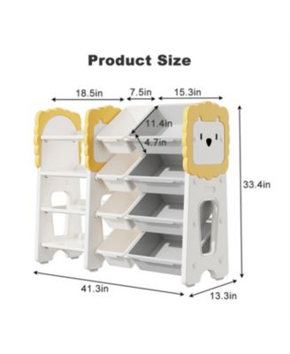 Kids Bookshelf and Toy Storage 4 Tier Organizer with 8 Removable Storage Bins for Study Room Bedroom Kids Room Classroom Nursery