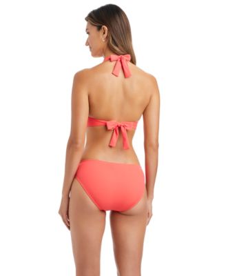 Women's V-Neck Bikini Top and Full Coverage Hipster Bottoms