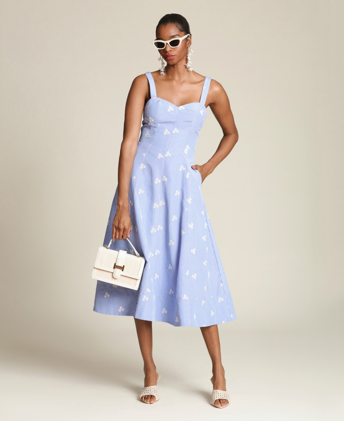 Avec Les Filles Women's Embroidered Stripe Midi Dress