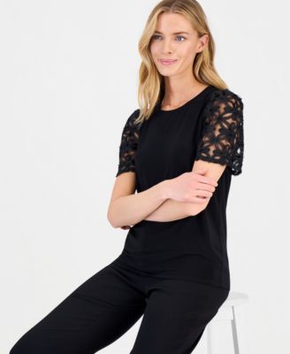 Women's Embellished-Sleeve Crewneck Top