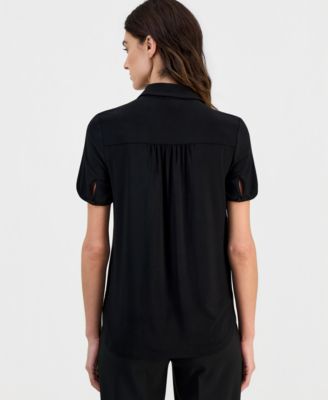 Women's Collared Button-Front Short-Sleeve Top