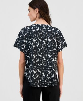 Women's Printed Boat-Neck Short-Sleeve Blouse 