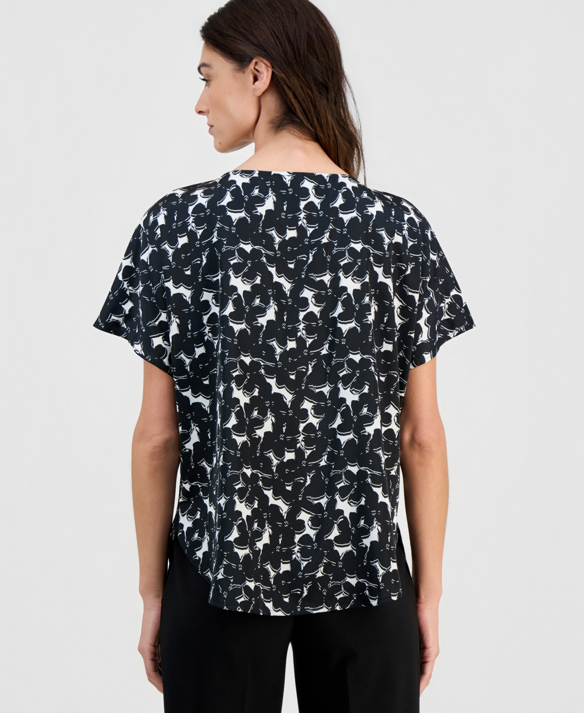 Anne Klein Women's Printed Boat-Neck Short-Sleeve Blouse