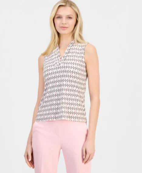 Petite V-Neck Sleeveless Top - Porcini Multi
