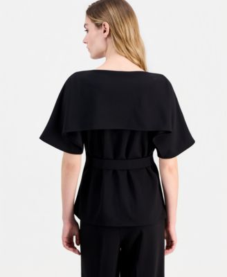 Women's Layered Belted Short-Sleeve Top