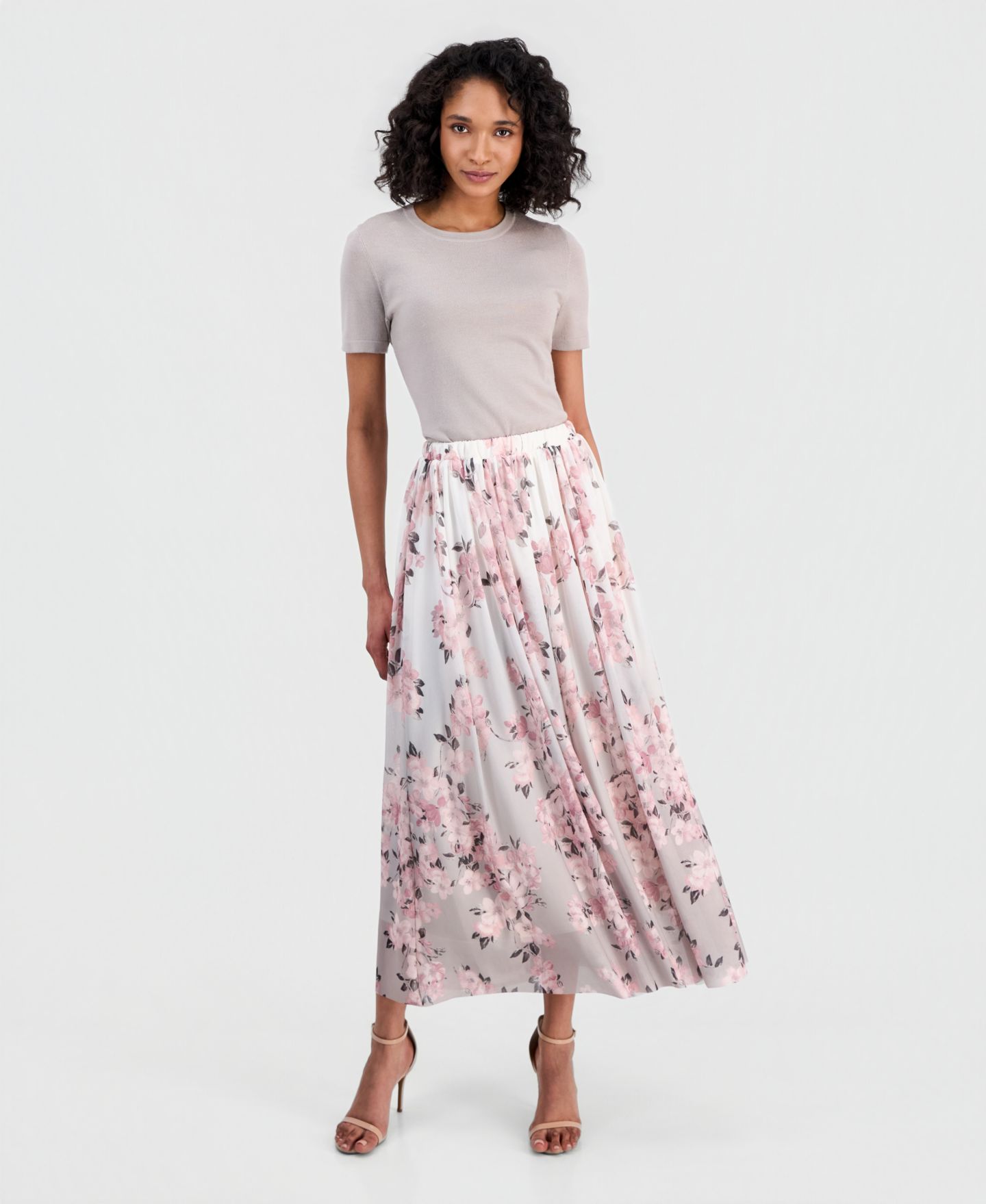 Женская юбка Anne Klein Mesh Pull-On Floral Maxi, цвет: Белый разноцветный — фото 1