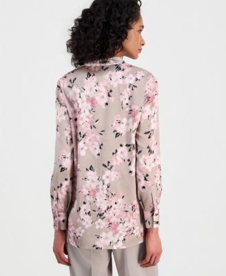 Women's Long-Sleeve Floral Popover Blouse