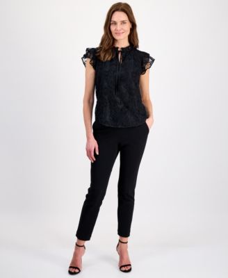 Women's Ruffled-Sleeve Tie-Front Lace Top