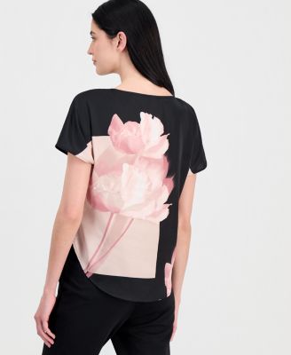 Women's Printed Boat-Neck Short-Sleeve Top