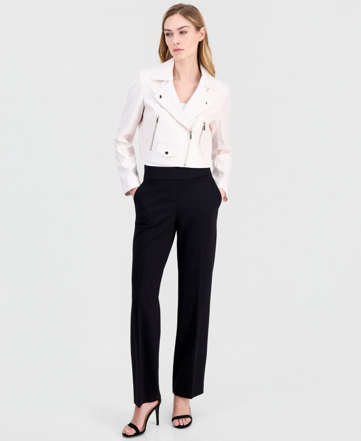 Женская куртка Anne Klein Faux Leather Cropped Moto, цвет: Белый — фото 3