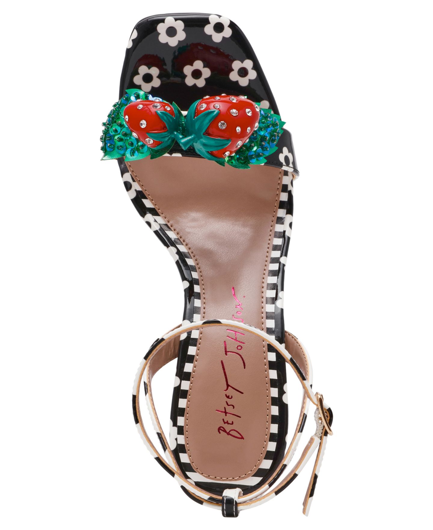 Женские сандалии Betsey Johnson Addison Strawberry Stiletto Dress Sandals, цвет: Чёрный белый разноцветный — фото 4
