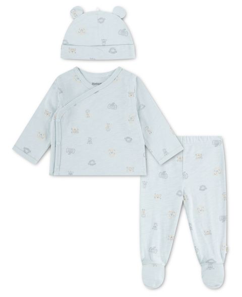 Комплект для мальчика Huggies: топ с принтом, брюки с ножками и шапочка, 3 предмета, цвет: Синий