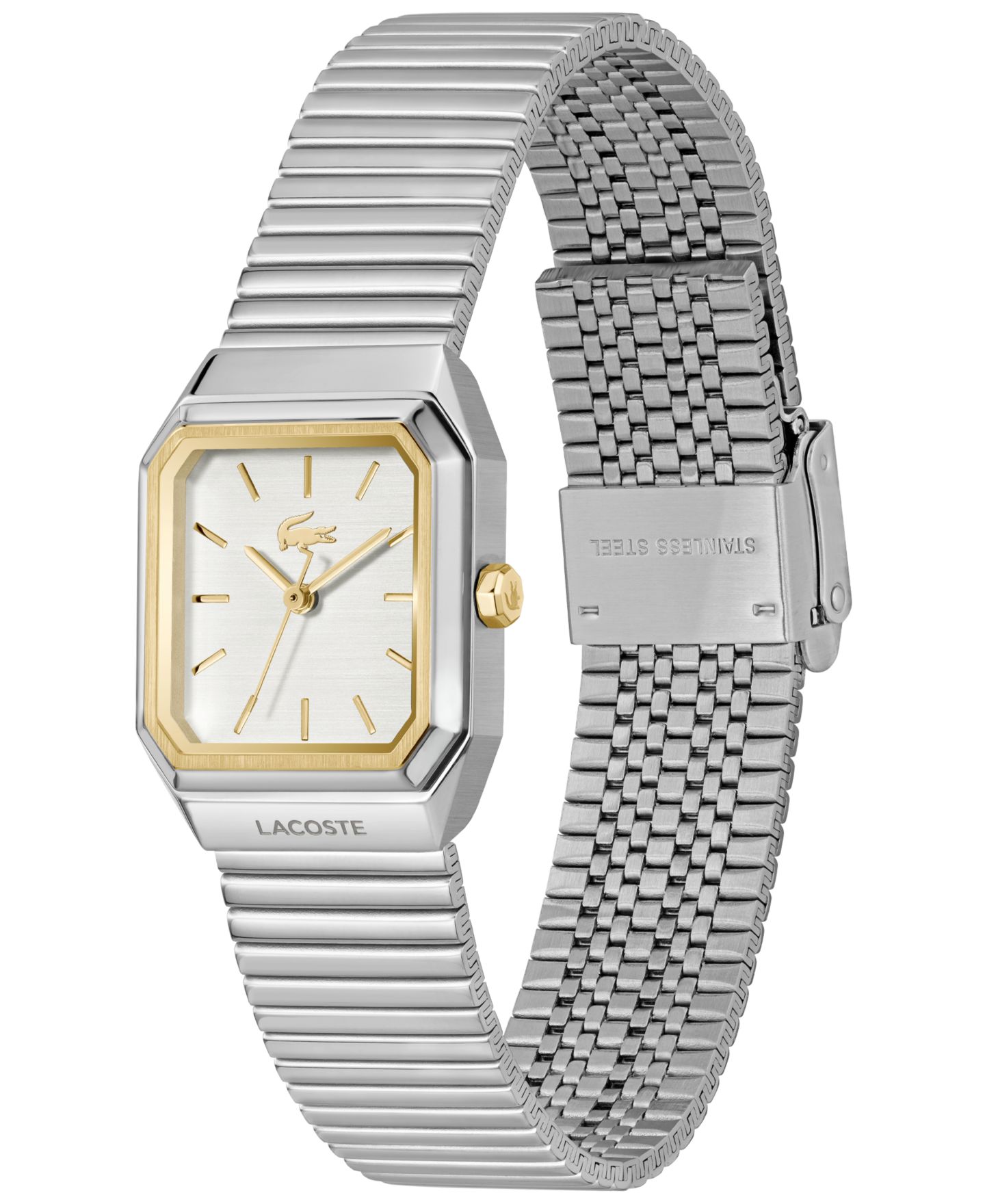 Женские часы Lacoste Rene Silver Tone Stainless Steel Mesh Bracelet Watch, 23x30.8mm — фото 2