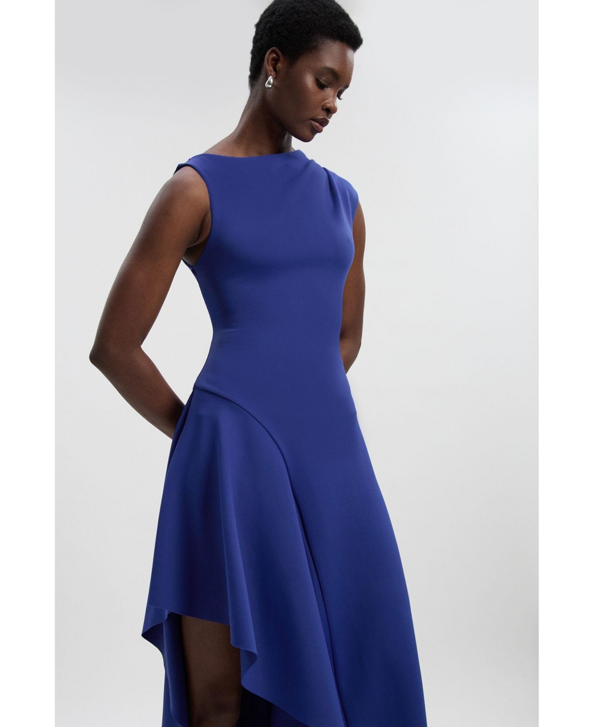 Karen Millen Women's Scuba Drama Ruffle Hem Woven Maxi Dress