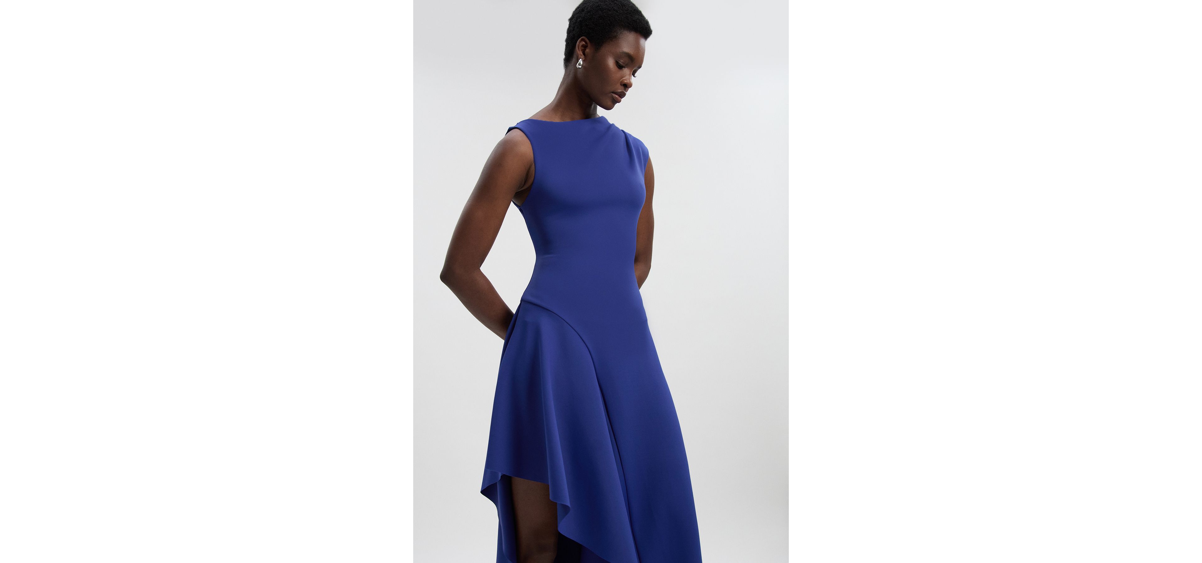 Karen Millen Women's Scuba Drama Ruffle Hem Woven Maxi Dress