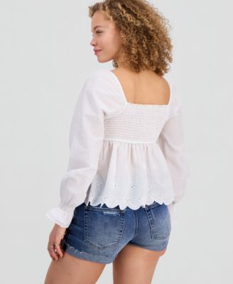 Juniors' Long-Sleeve Babydoll Top
