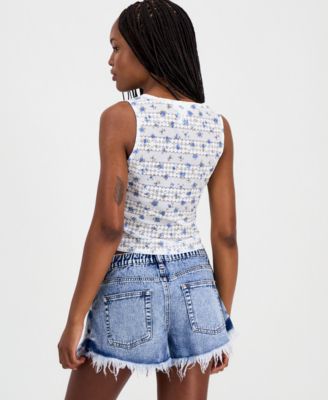 Juniors' Printed Lace Top