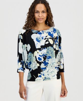 Petite Banded-Hem 3/4-Sleeve Top