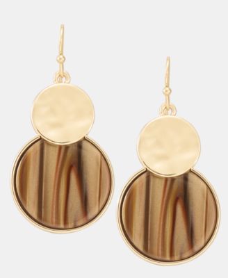 Disc & Stone Inlay Drop Earrings