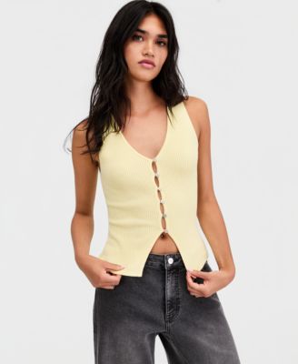 Women's Ribbed Button-Front Top